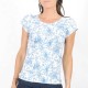 White and blue short-sleeved top, French toile print