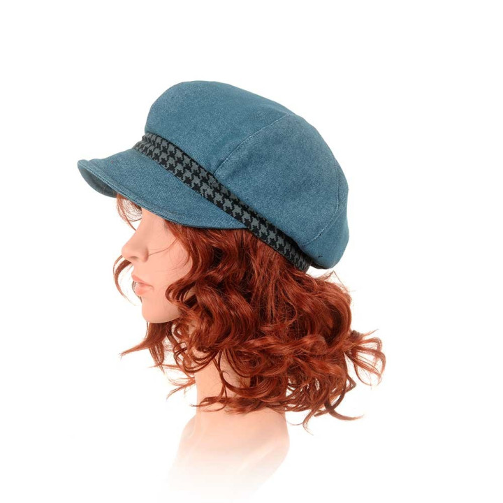 Newsboy cap hat in green-blue denim
