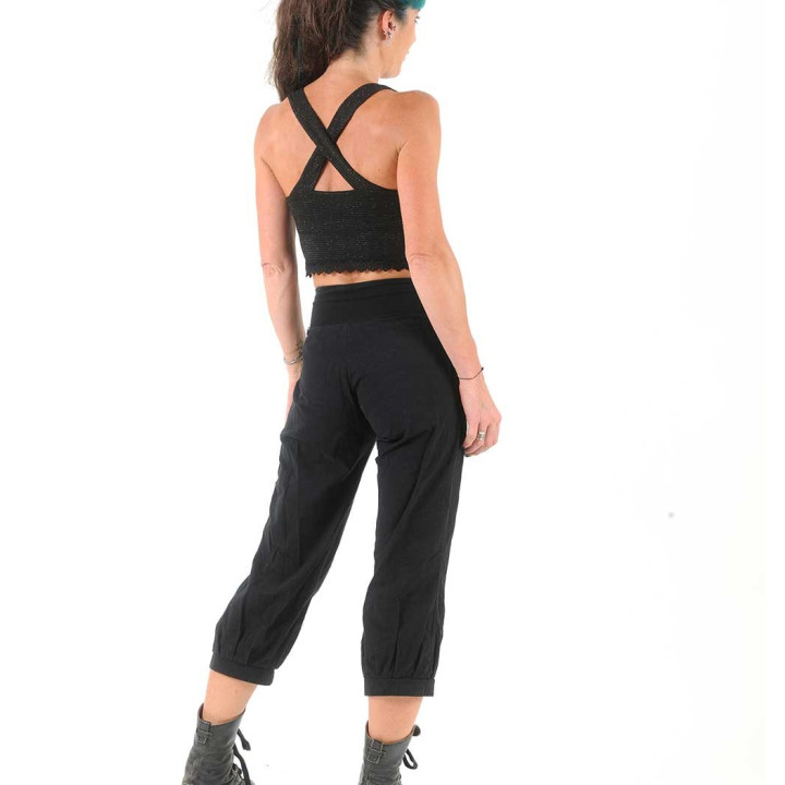 Crop top noir rayé, à bretelles croisées dos