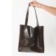 Deep brown varnished leather shopping tote bag, with two pockets