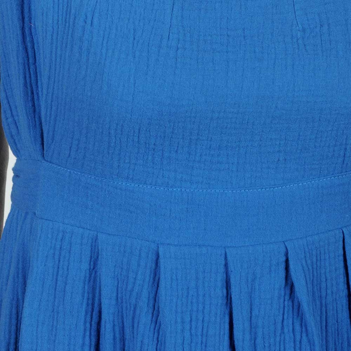cadeau pour femme Robe manches courtes ceinturée, double gaze de coton bleu roi