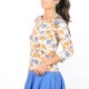 Beige, blue, orange womens top, floral and striped jersey