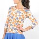 Beige, blue, orange womens top, floral and striped jersey