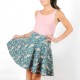 Flared jersey skirt, floral teal blue cotton jersey