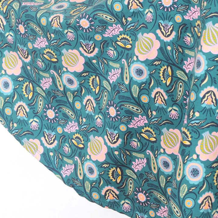Flared jersey skirt, floral teal blue cotton jersey