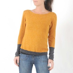 Yellow and dark grey women's sweater, soft knit jersey