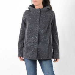 Dark softshell raincoat jacket with raindrops print