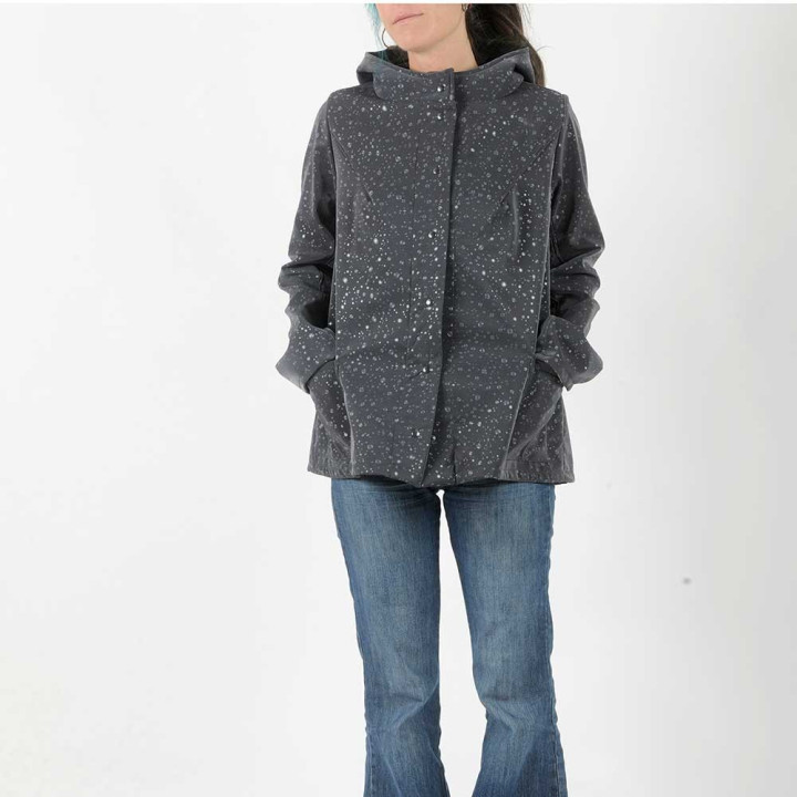 Dark softshell raincoat jacket with raindrops print