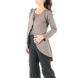 Long taupe brown jersey swallowtail sweater