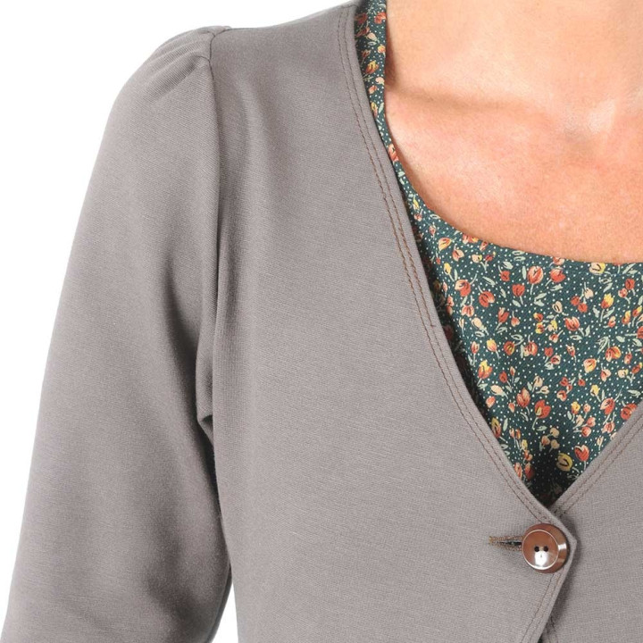 Long taupe brown jersey swallowtail sweater