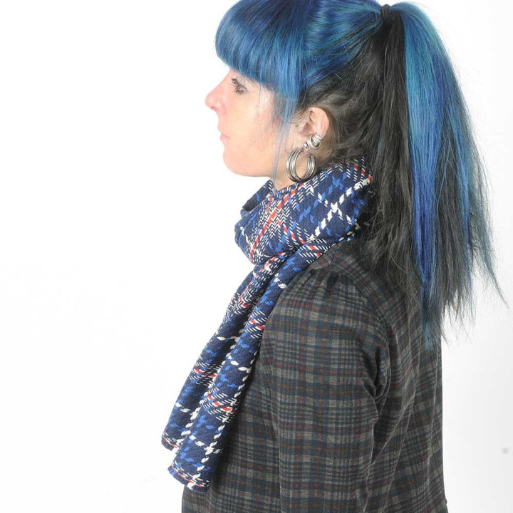Cobalt blue plaid woven cotton scarf