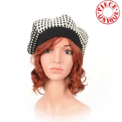 Black and white checkered wool beret hat
