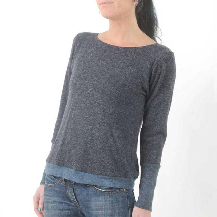 Dark and light grey-blue women's sweater, soft knit jersey