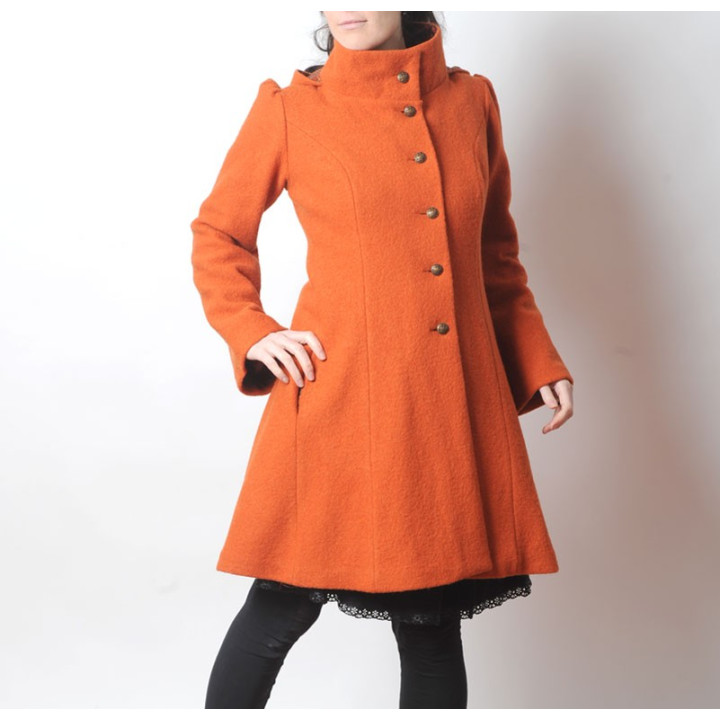 Manteau en laine orange d'hiver à Capuche de Lutin