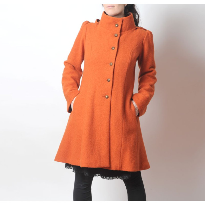 Bright orange warm winter Pixie coat with Goblin Hood in virgin wool