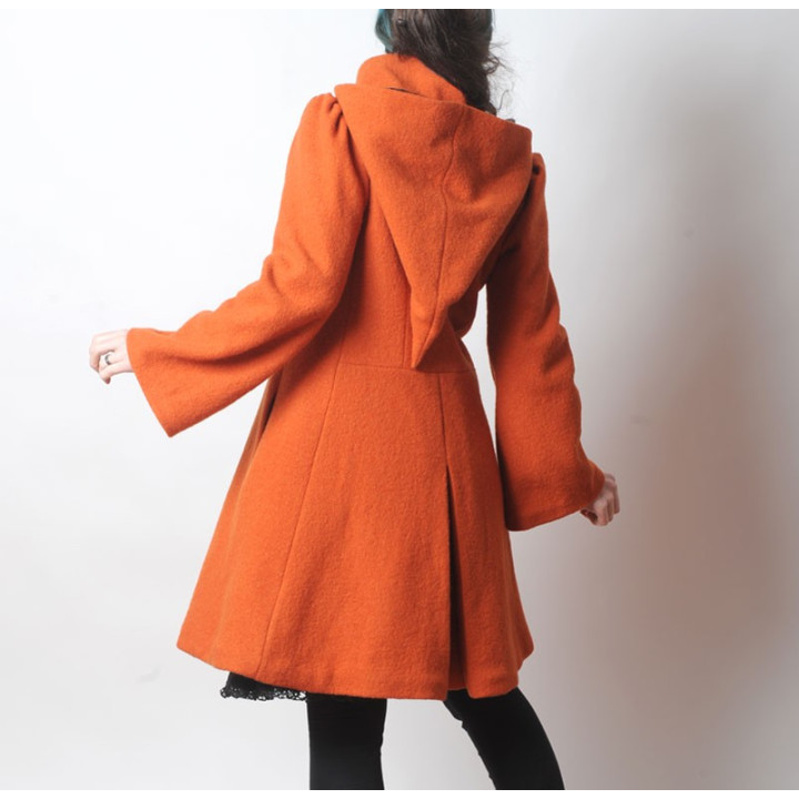 Manteau en laine orange d'hiver à Capuche de Lutin