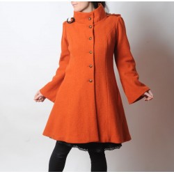 Manteau en laine orange d'hiver à Capuche de Lutin