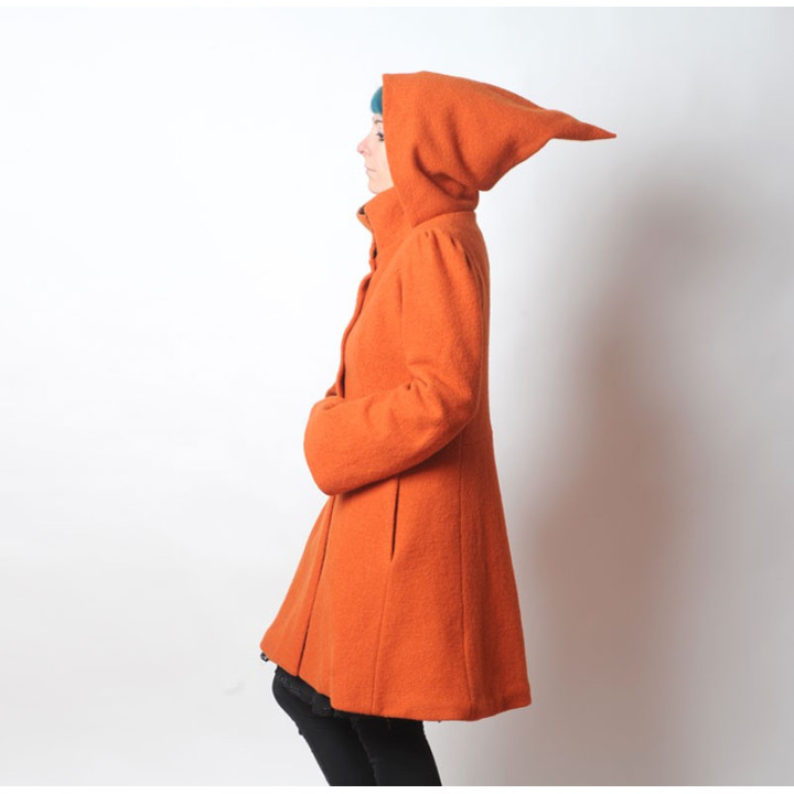 Manteau en laine orange d'hiver à Capuche de Lutin
