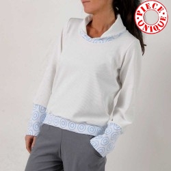 White and sky blue sweatshirt with scarf collar