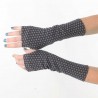 Navy and beige fingerless gloves with small pattern