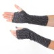 Navy and beige fingerless gloves with small pattern