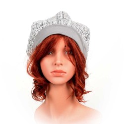 Silver and grey tweed beret hat