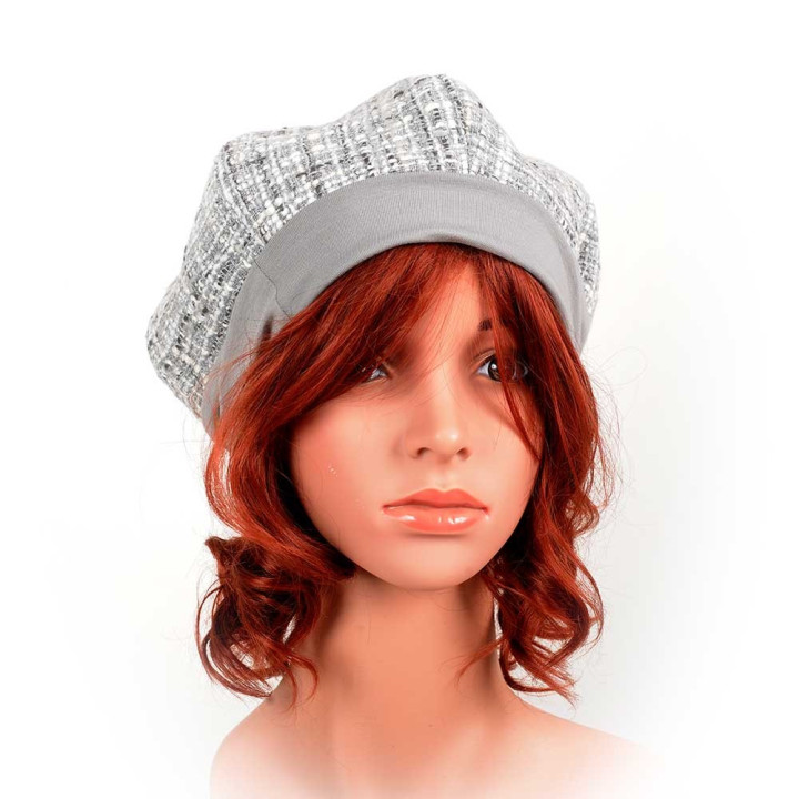 Béret tweed gris argenté