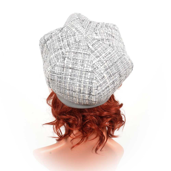 Silver and grey tweed beret hat