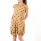 Camel beige bubble dress with black stars, short sleeves