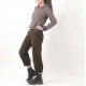 Pantalon femme 4/5 velours imprimé géométrique, ceinture jersey