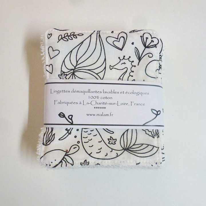 Lot de 7 lingettes lavables Zéro déchet, coton imprimé blanc écru