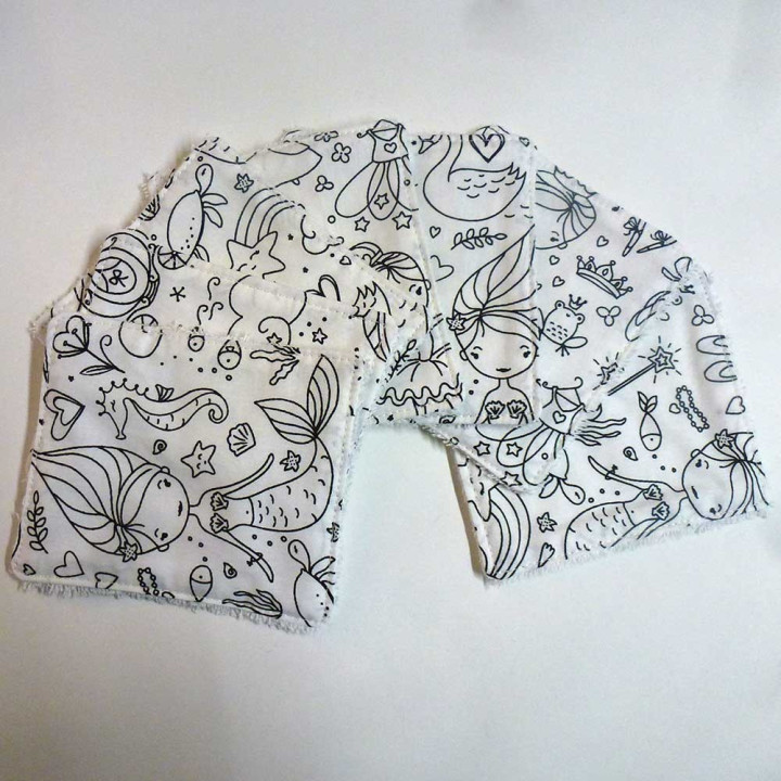 Set of 7 washable fabric face wipes, printed white cotton