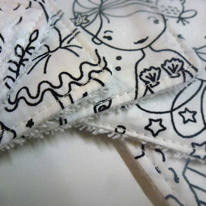 Set of 7 washable fabric face wipes, printed white cotton