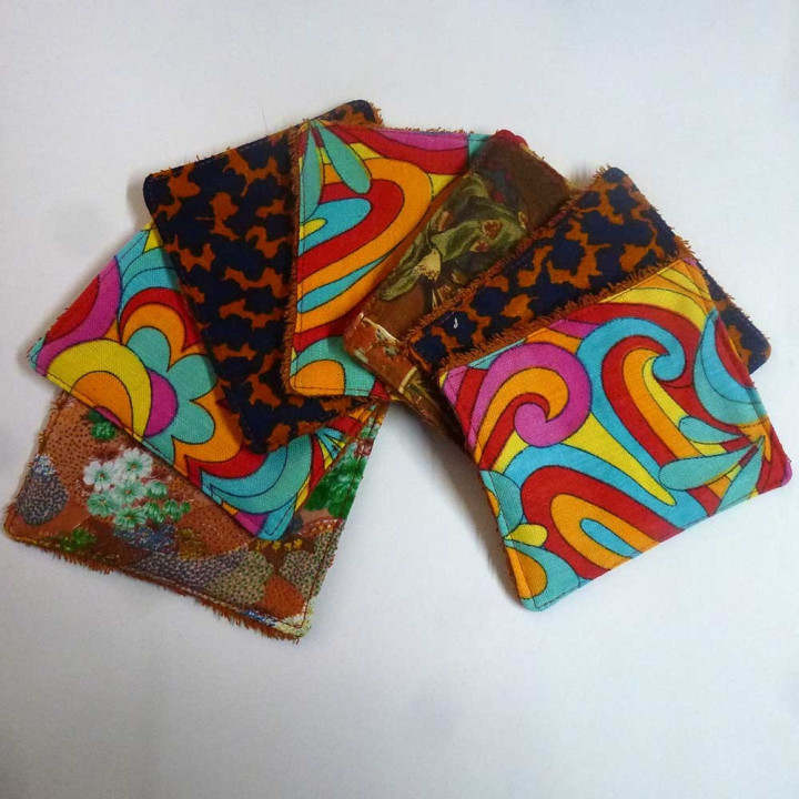 originale fabriquée en France Lot de 7 lingettes lavables Zéro déchet, coton vintage fleuri tons orange