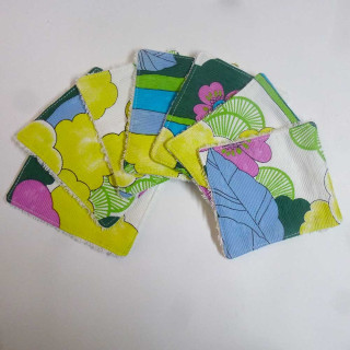 Lot de 7 lingettes fabrication artisanale lavables Zéro déchet, coton vintage rose pois et fleurs