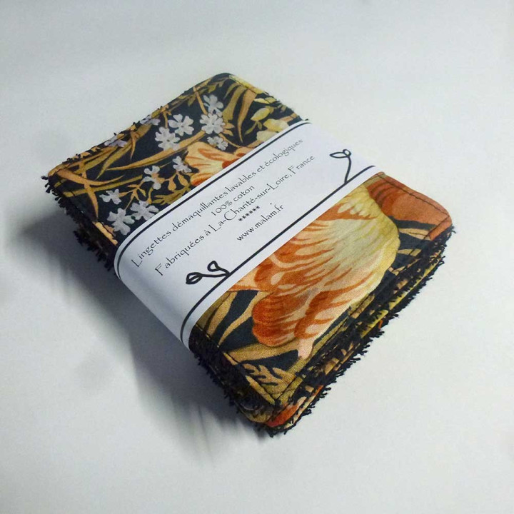 Set of 7 washable cotton face wipes, purple tones