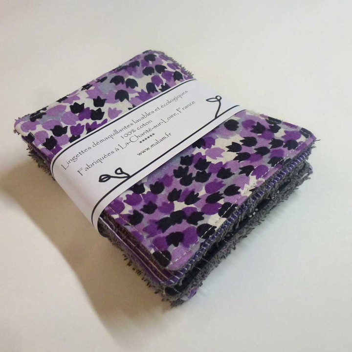 Set of 7 washable cotton face wipes, various prints