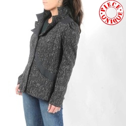 Mottled black women's jacket with yokes and unique collar