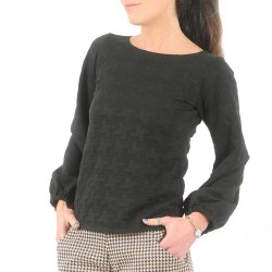 Black sweater with textured pattern and puffy sleeves