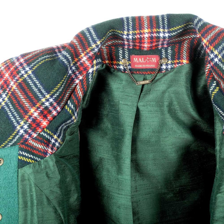 Manteau court laine verte, grand col