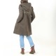 Manteau hiver long trapèze, laine marron, capuche ronde