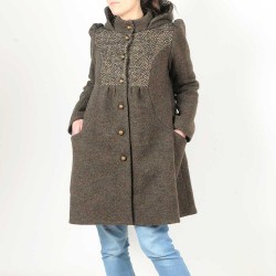 Greyish-brown wool winter coat with round hood
