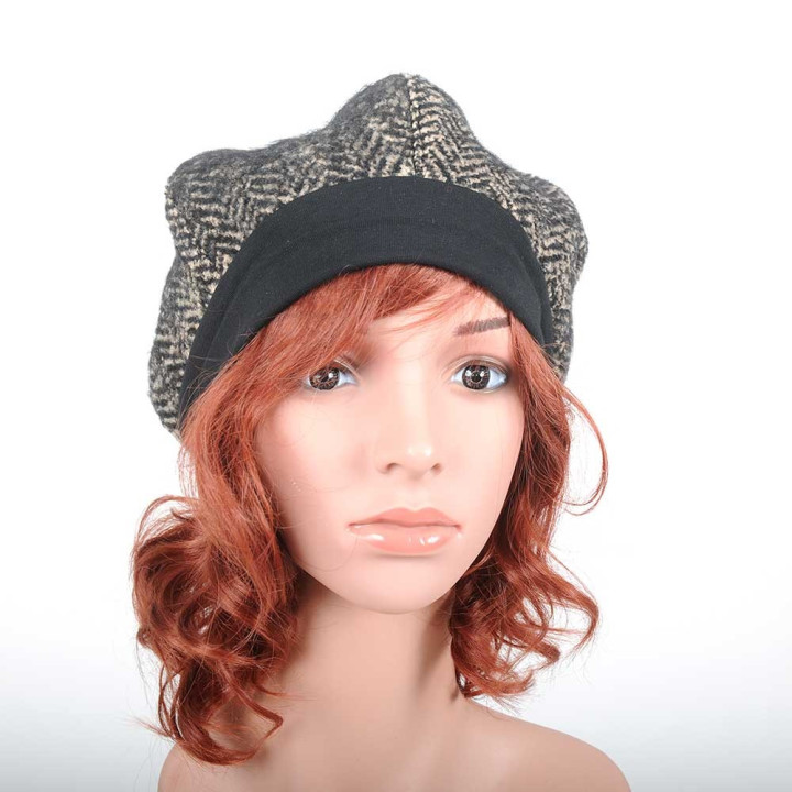 Brown chevron wool beret hat