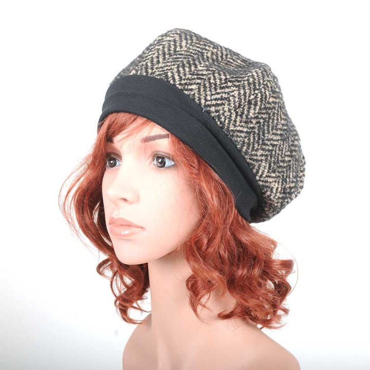 Brown chevron wool beret hat