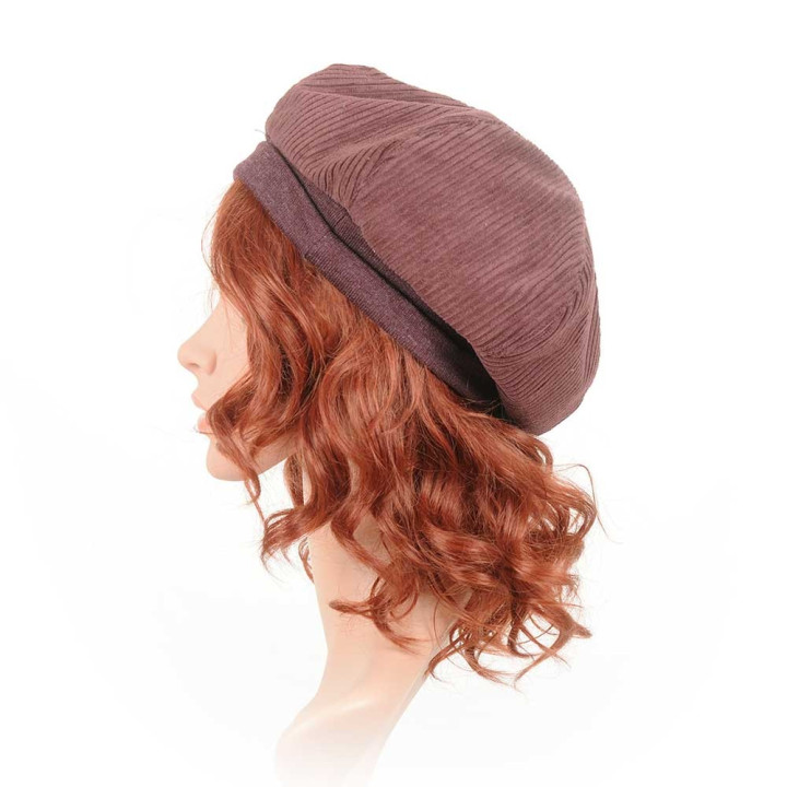 Plum corduroy beret hat