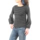 Black and grey lightweight striped wool sweater with puffy sleeves