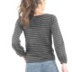 Black and grey lightweight striped wool sweater with puffy sleeves