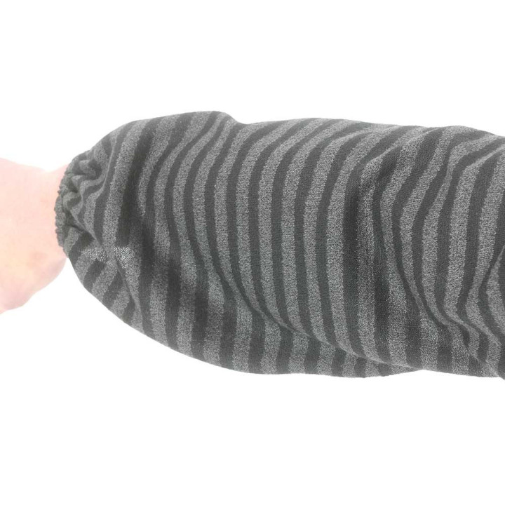 Pull maille fine rayée gris noir, manches longues bouffantes