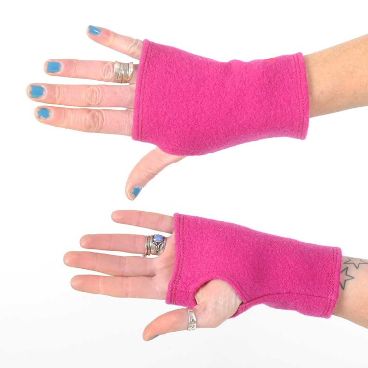 Mitaines courtes en laine rose fuchsia