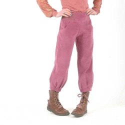Pantalon femme 4/5 velours vieux rose côtelé, ceinture jersey